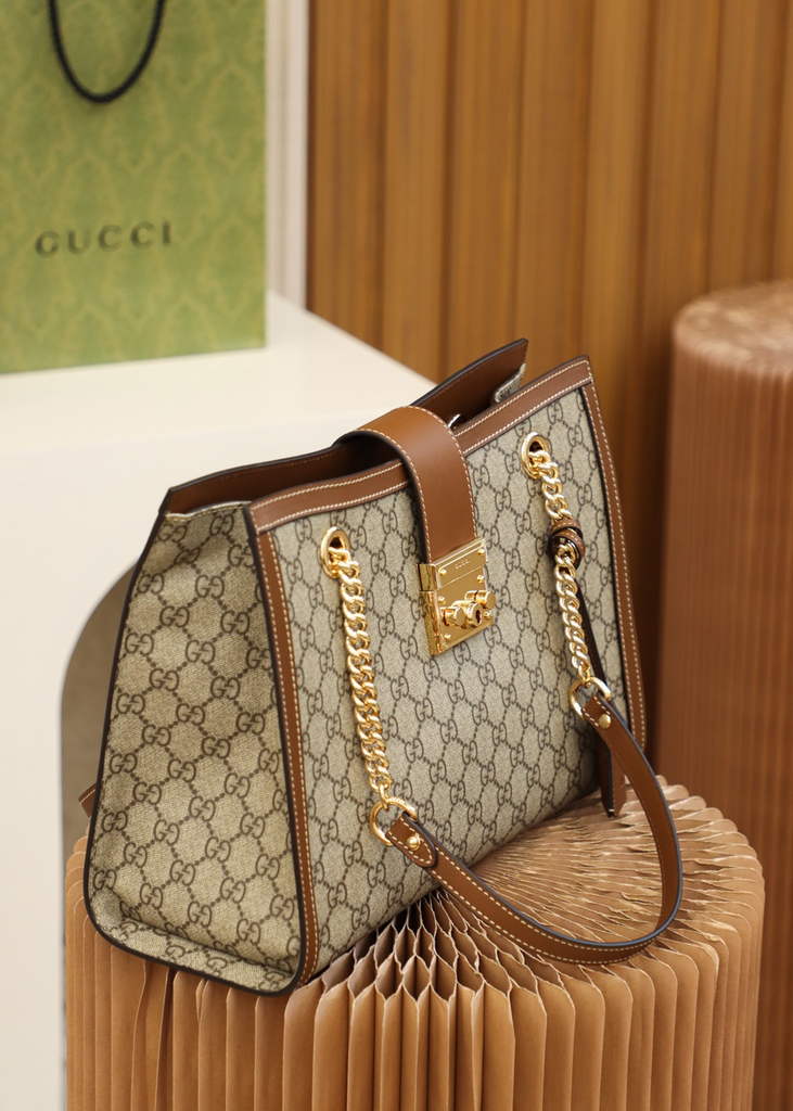 Gucci ‎479197 Padlock medium GG shoulder bag brown leather