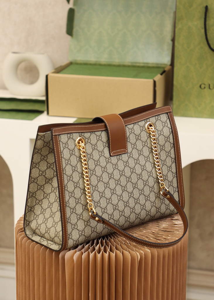 Gucci ‎479197 Padlock medium GG shoulder bag brown leather
