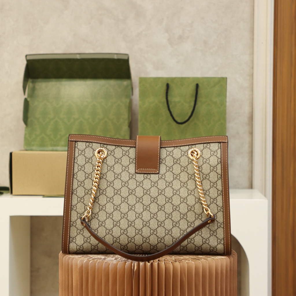 Gucci ‎479197 Padlock medium GG shoulder bag brown leather