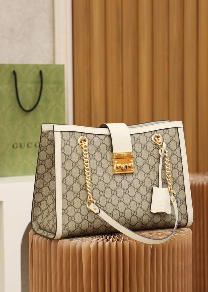 Gucci ‎479197 Padlock medium GG shoulder bag White leather
