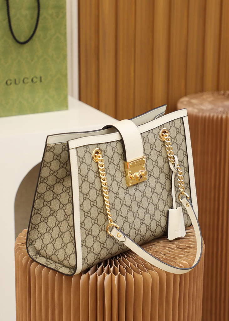 Gucci ‎479197 Padlock medium GG shoulder bag White leather