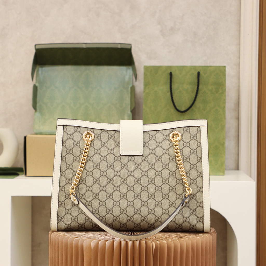Gucci ‎479197 Padlock medium GG shoulder bag White leather