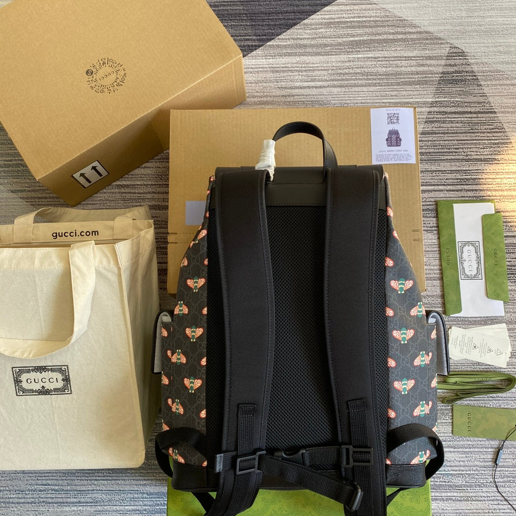 Gucci  ‎495563 Bestiary backpack with bees Black GG Supreme canvas