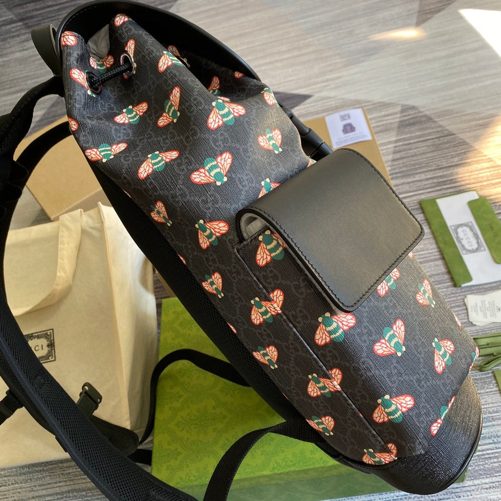 Gucci  ‎495563 Bestiary backpack with bees Black GG Supreme canvas