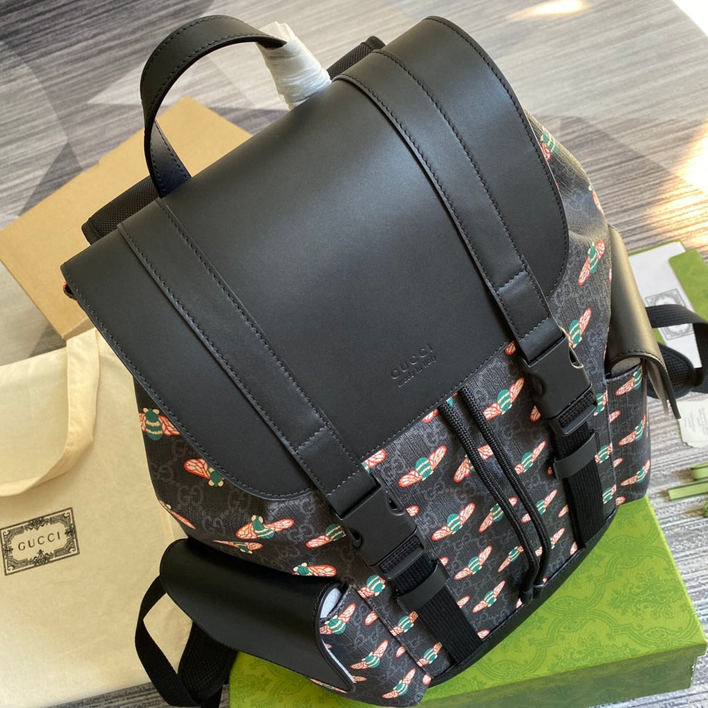 Gucci  ‎495563 Bestiary backpack with bees Black GG Supreme canvas