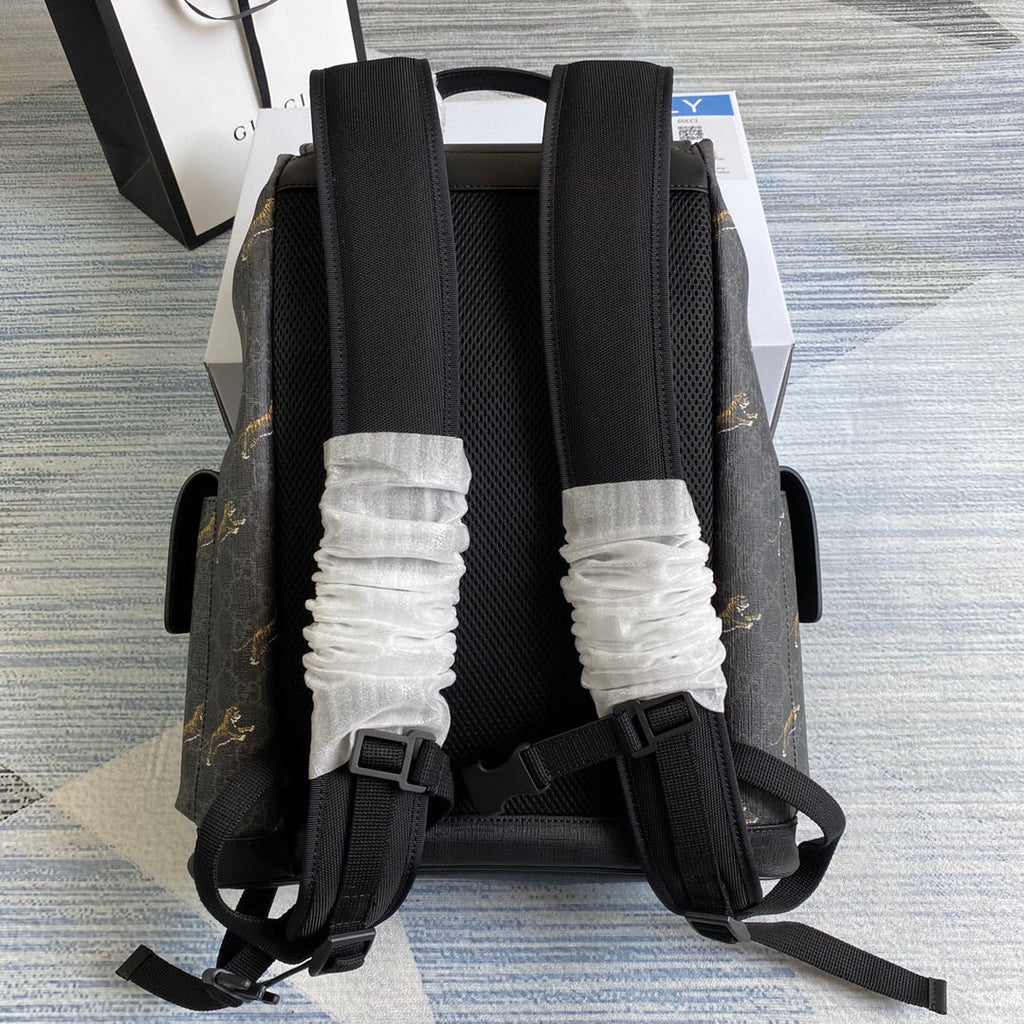 Gucci  ‎495563 Bestiary backpack with Tiger Black GG Supreme canvas