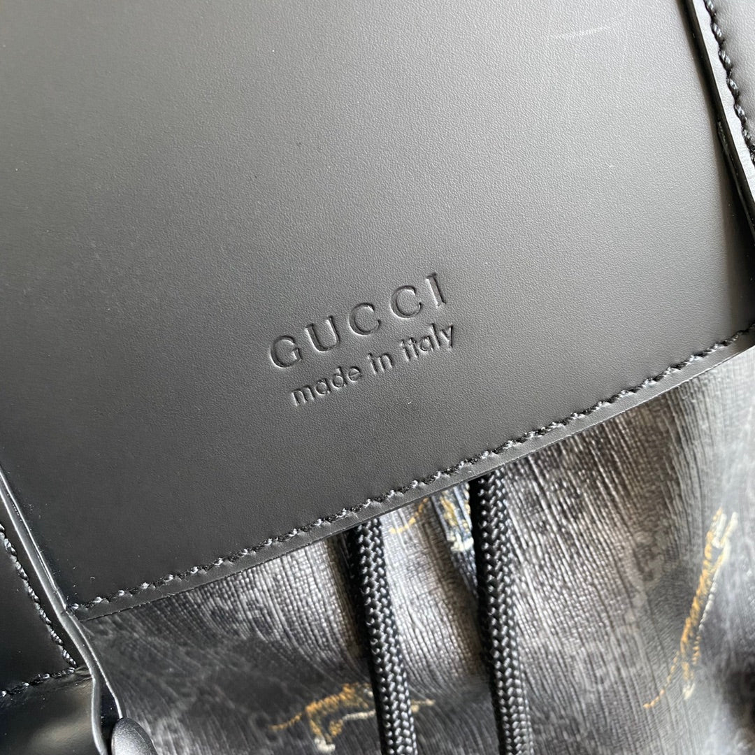 Gucci  ‎495563 Bestiary backpack with Tiger Black GG Supreme canvas