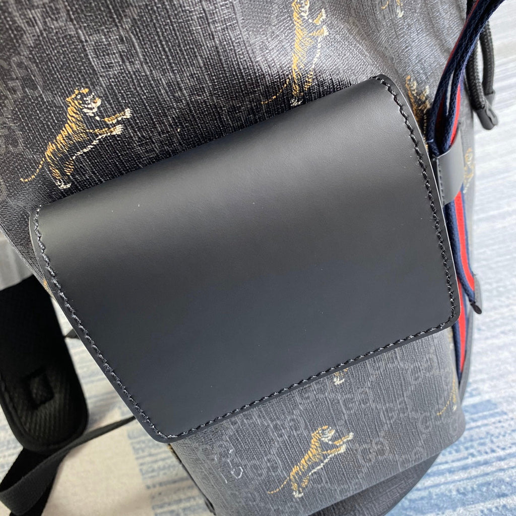 Gucci  ‎495563 Bestiary backpack with Tiger Black GG Supreme canvas