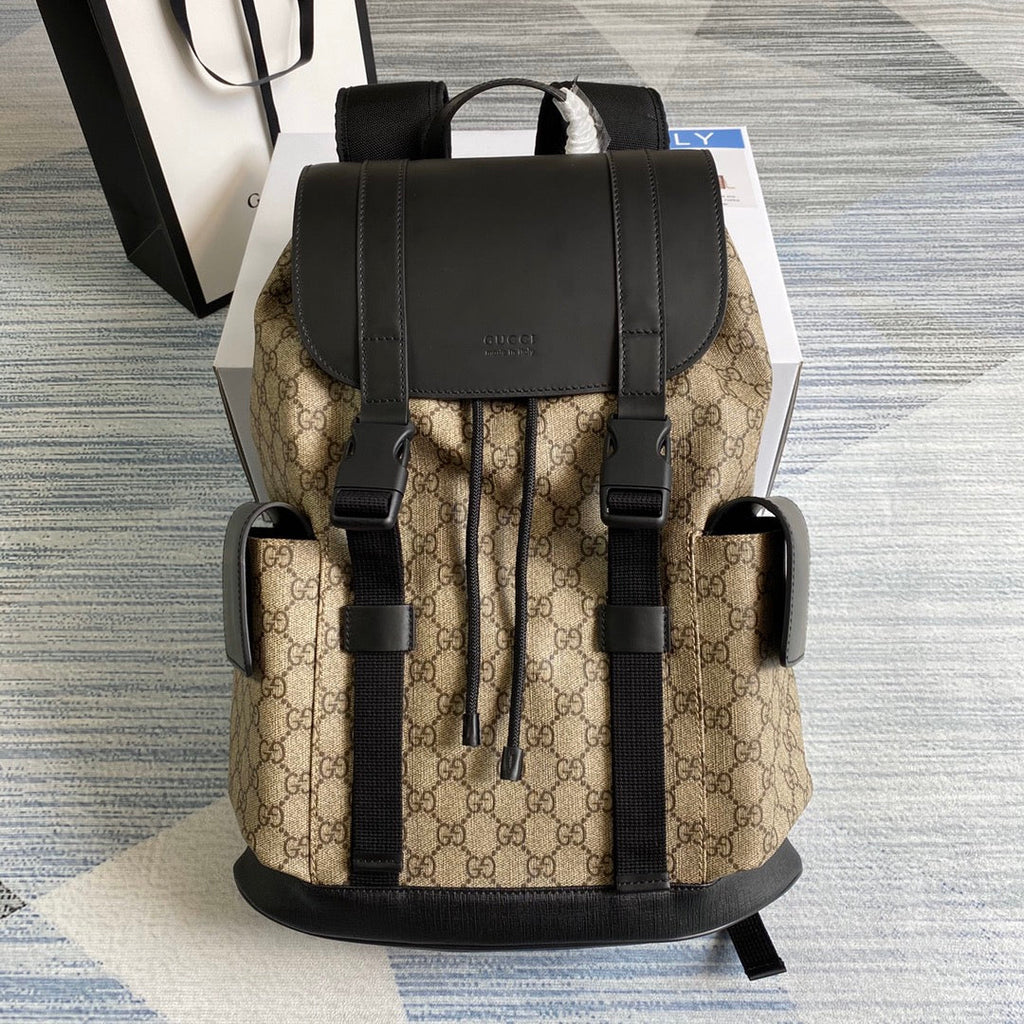 Gucci  ‎495563 GG Black backpack Black brown soft GG Supreme