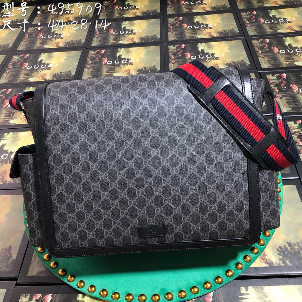 Gucci 495909 GG Supreme diaper bag black leather