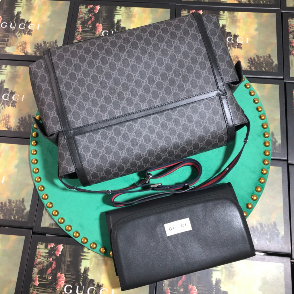 Gucci 495909 GG Supreme diaper bag black leather