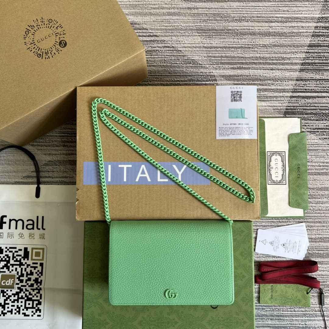 Gucci ‎497985 GG Marmont mini chain bag Green leather