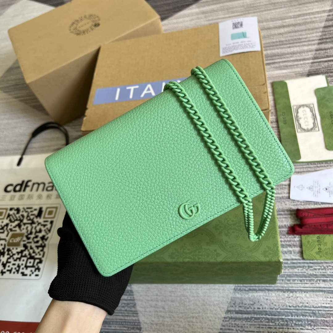 Gucci ‎497985 GG Marmont mini chain bag Green leather