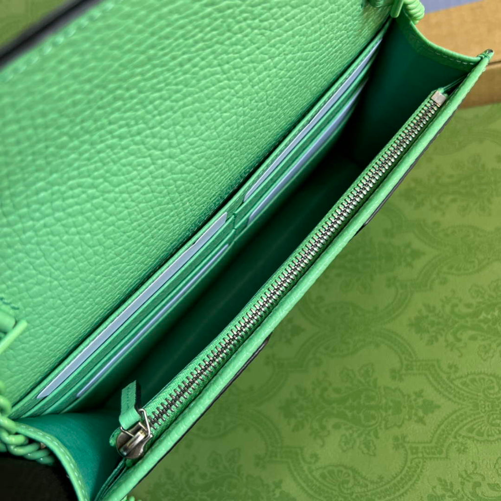 Gucci ‎497985 GG Marmont mini chain bag Green leather