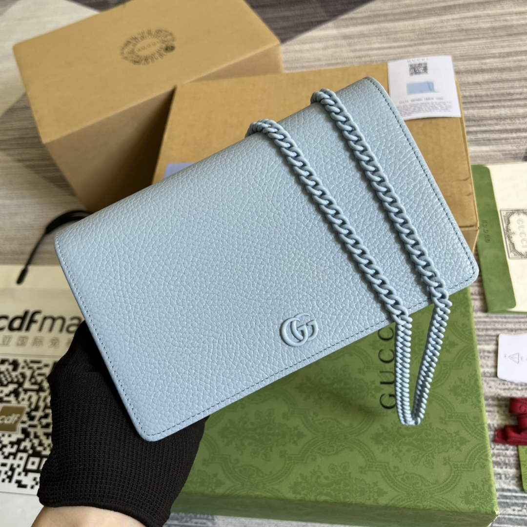 Gucci ‎497985 GG Marmont mini chain bag Blue leather