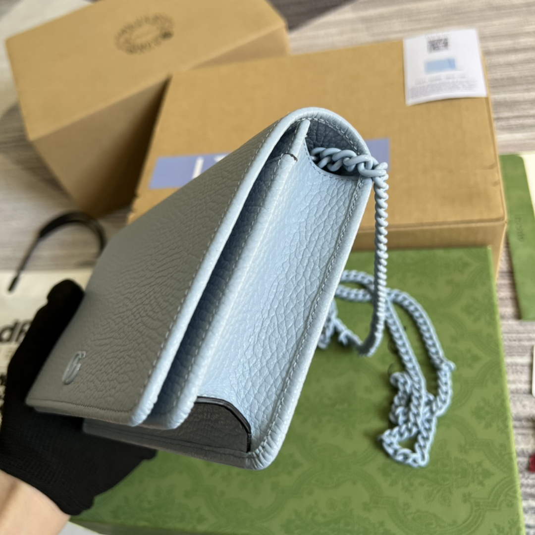 Gucci ‎497985 GG Marmont mini chain bag Blue leather