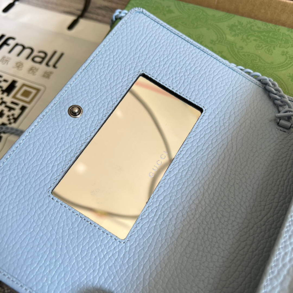 Gucci ‎497985 GG Marmont mini chain bag Blue leather