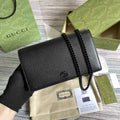 Gucci ‎497985 GG Marmont mini chain bag Black leather