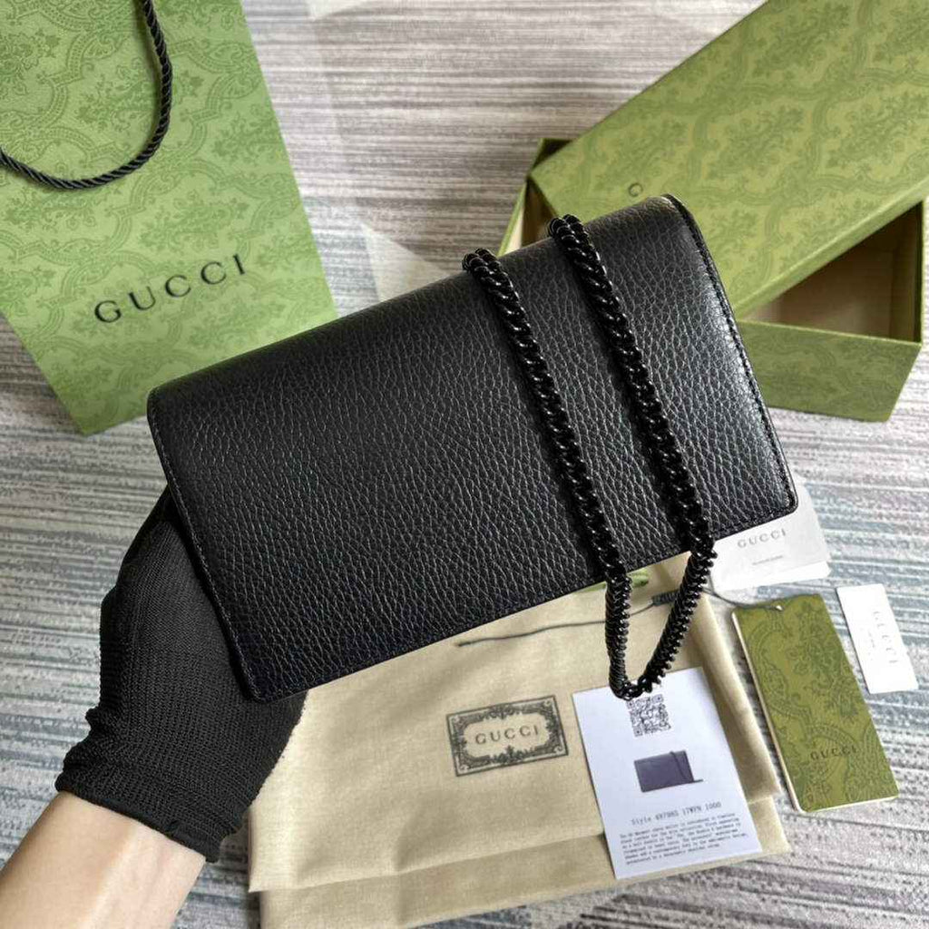 Gucci ‎497985 GG Marmont mini chain bag Black leather