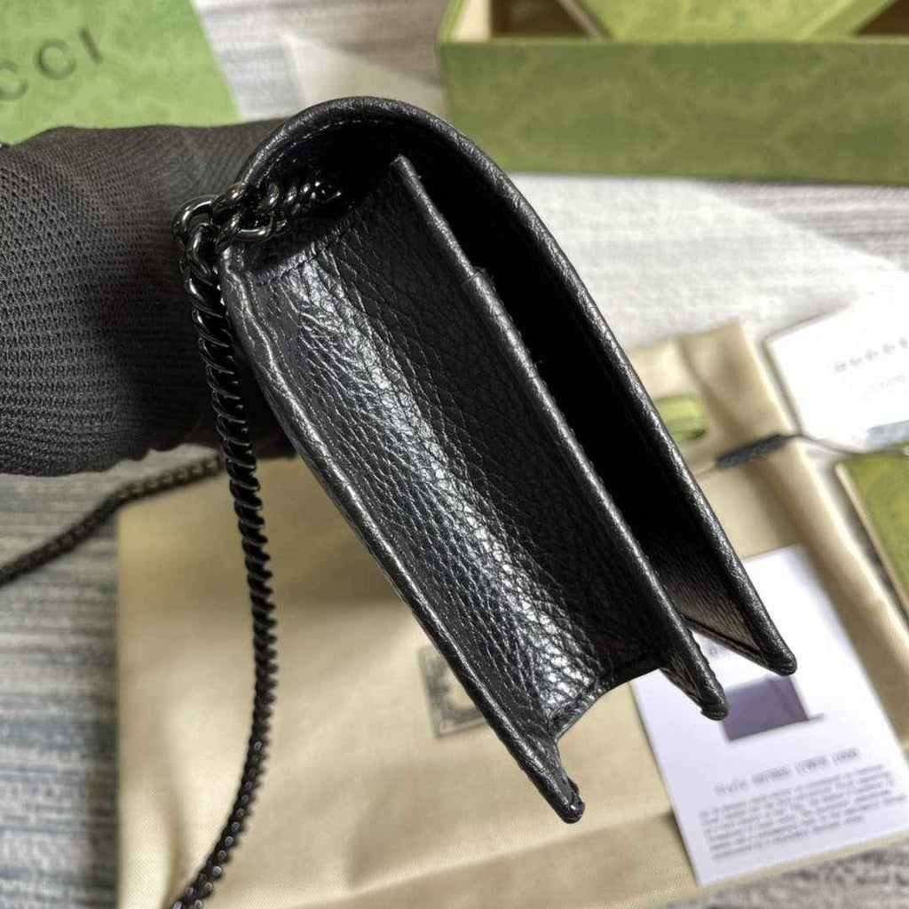 Gucci ‎497985 GG Marmont mini chain bag Black leather