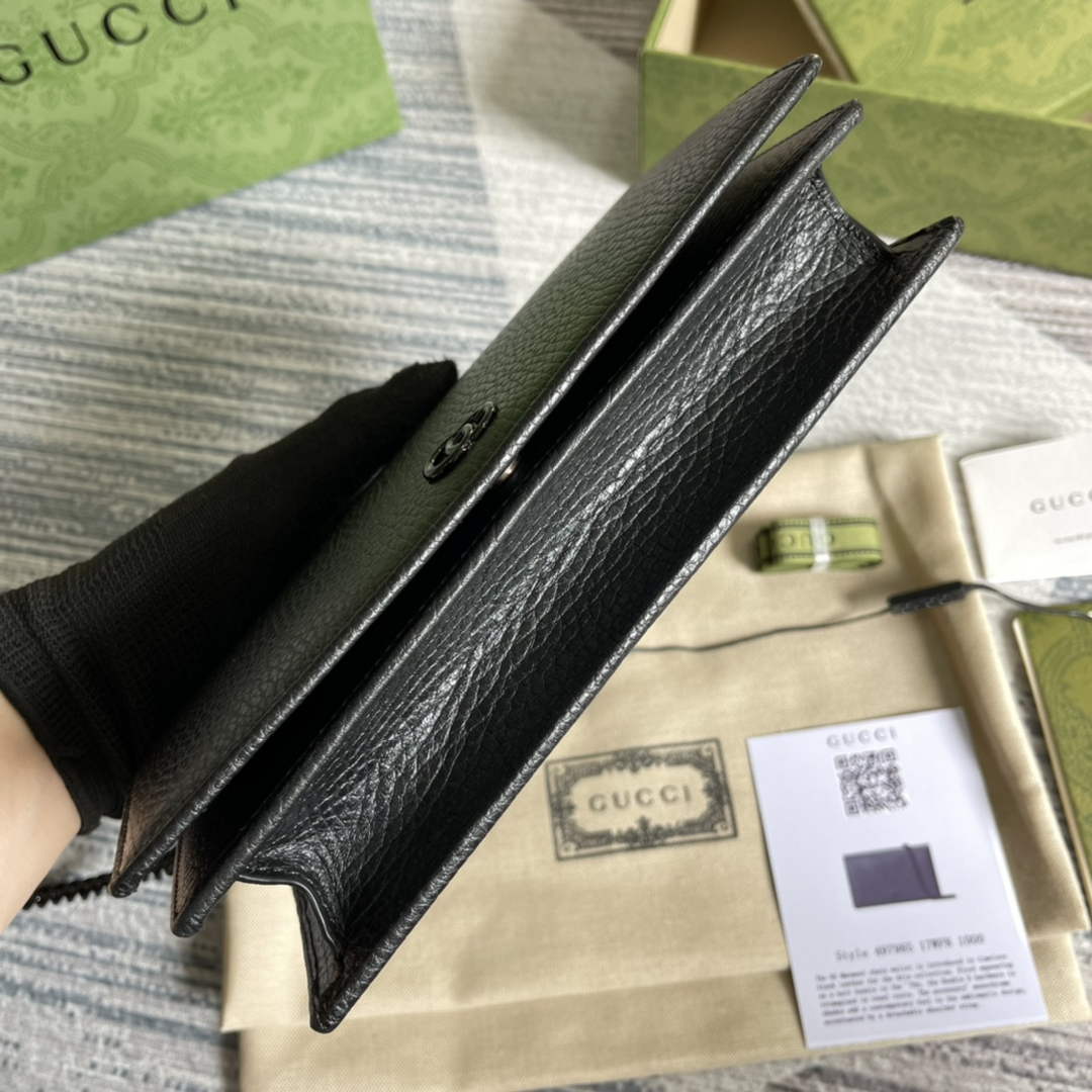 Gucci ‎497985 GG Marmont mini chain bag Black leather
