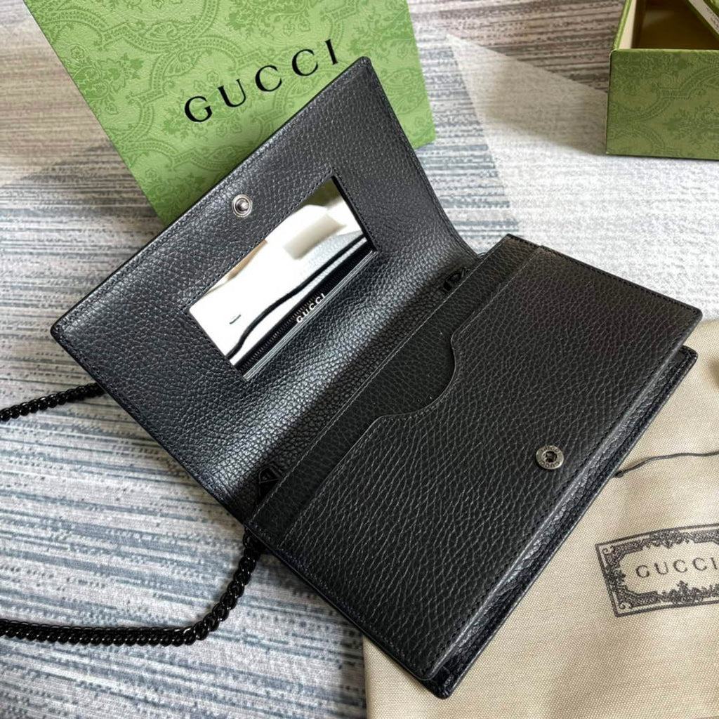Gucci ‎497985 GG Marmont mini chain bag Black leather