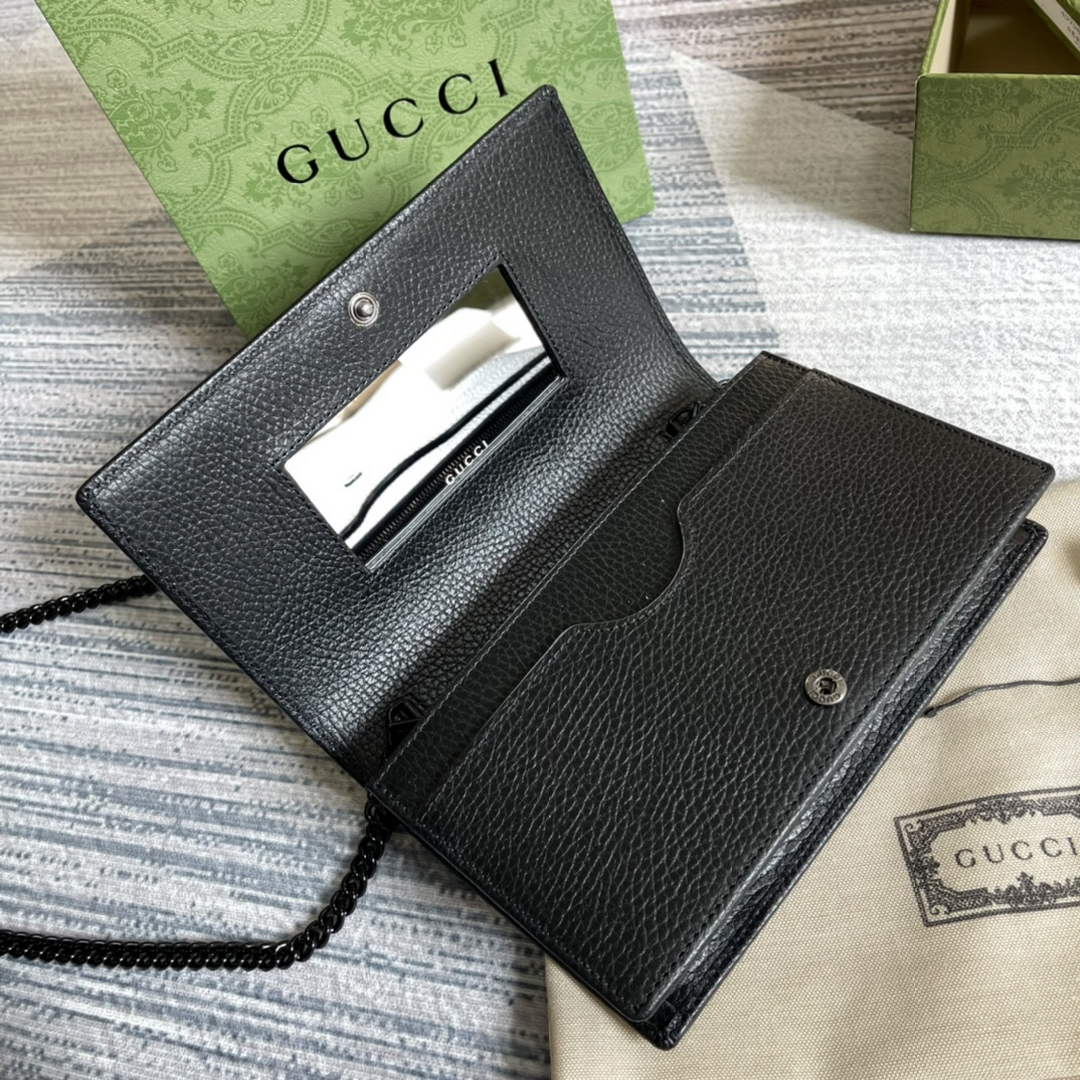 Gucci ‎497985 GG Marmont mini chain bag Black leather