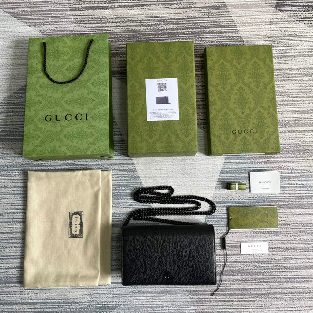 Gucci ‎497985 GG Marmont mini chain bag Black leather