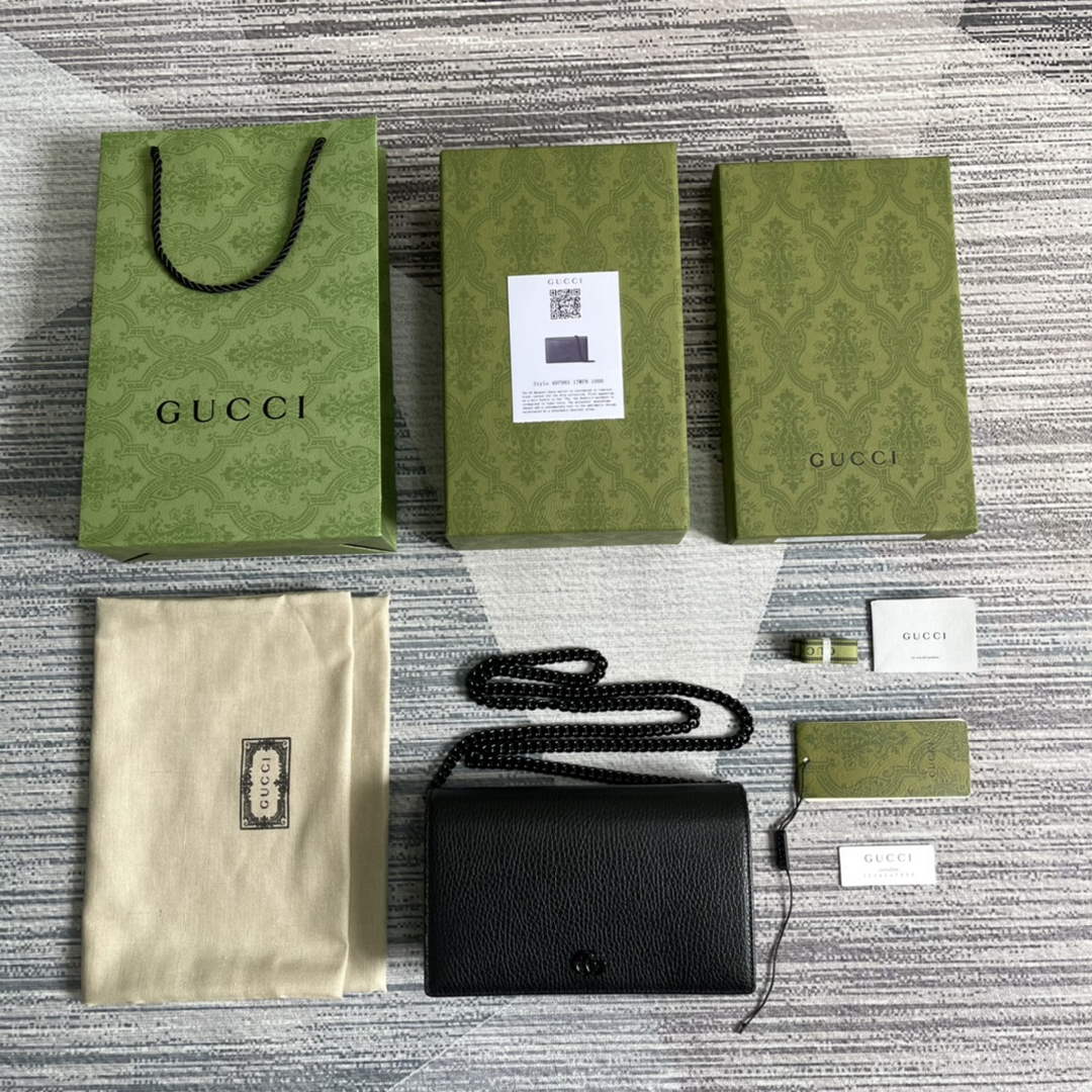 Gucci ‎497985 GG Marmont mini chain bag Black leather