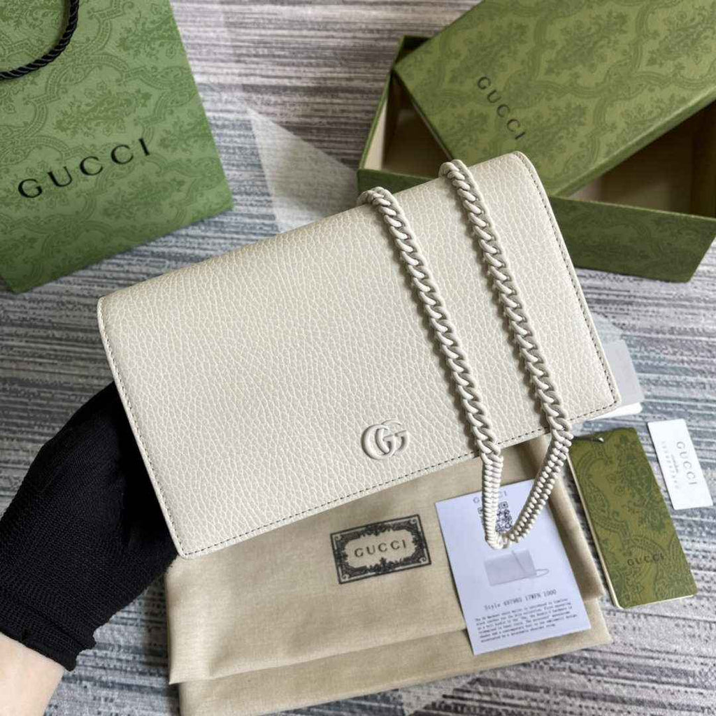 Gucci ‎497985 GG Marmont mini chain bag Beige leather
