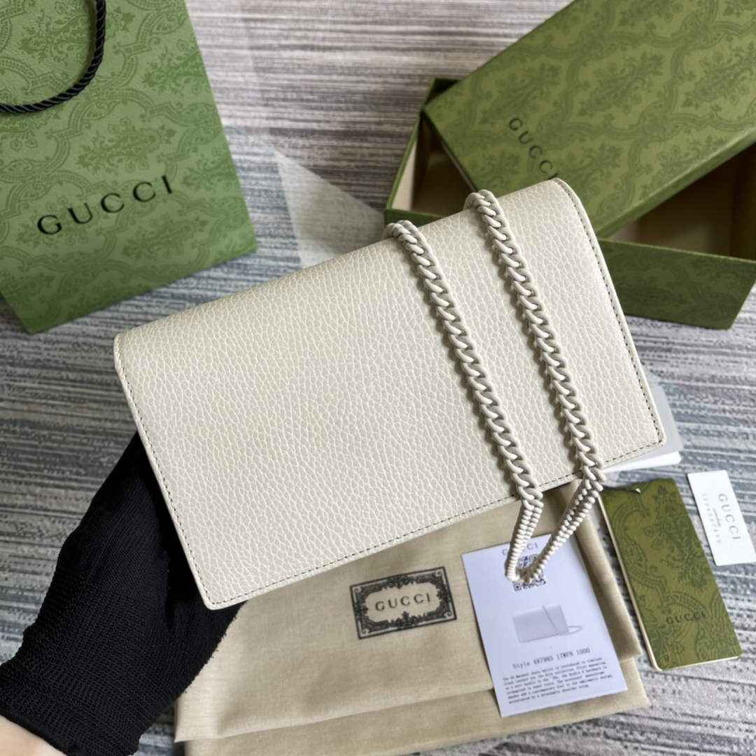 Gucci ‎497985 GG Marmont mini chain bag Beige leather
