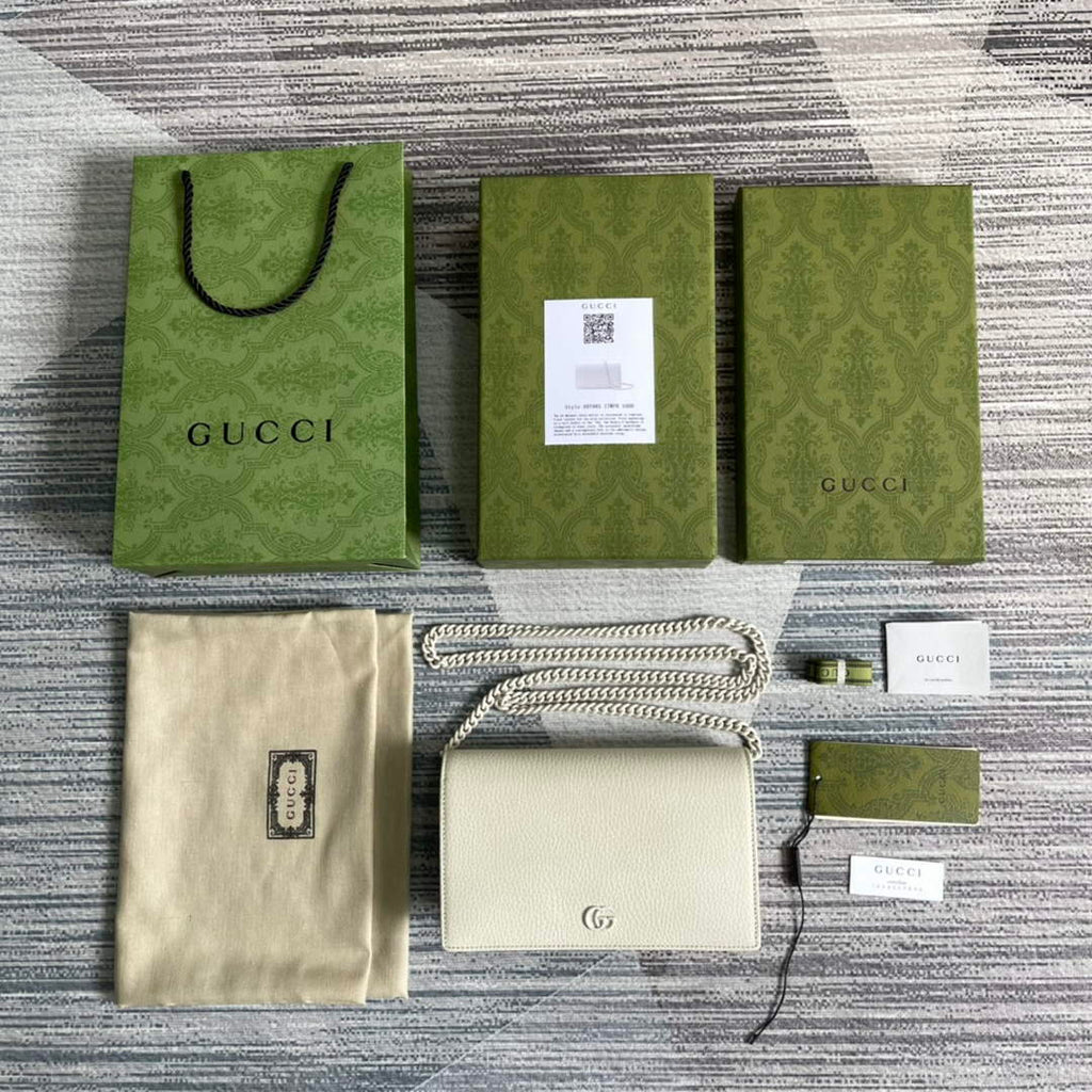Gucci ‎497985 GG Marmont mini chain bag Beige leather