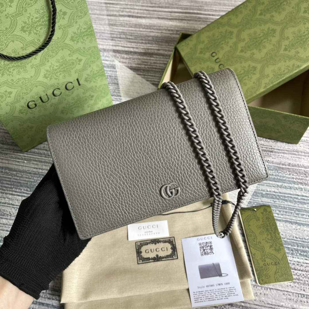 Gucci ‎497985 GG Marmont mini chain bag Gray leather