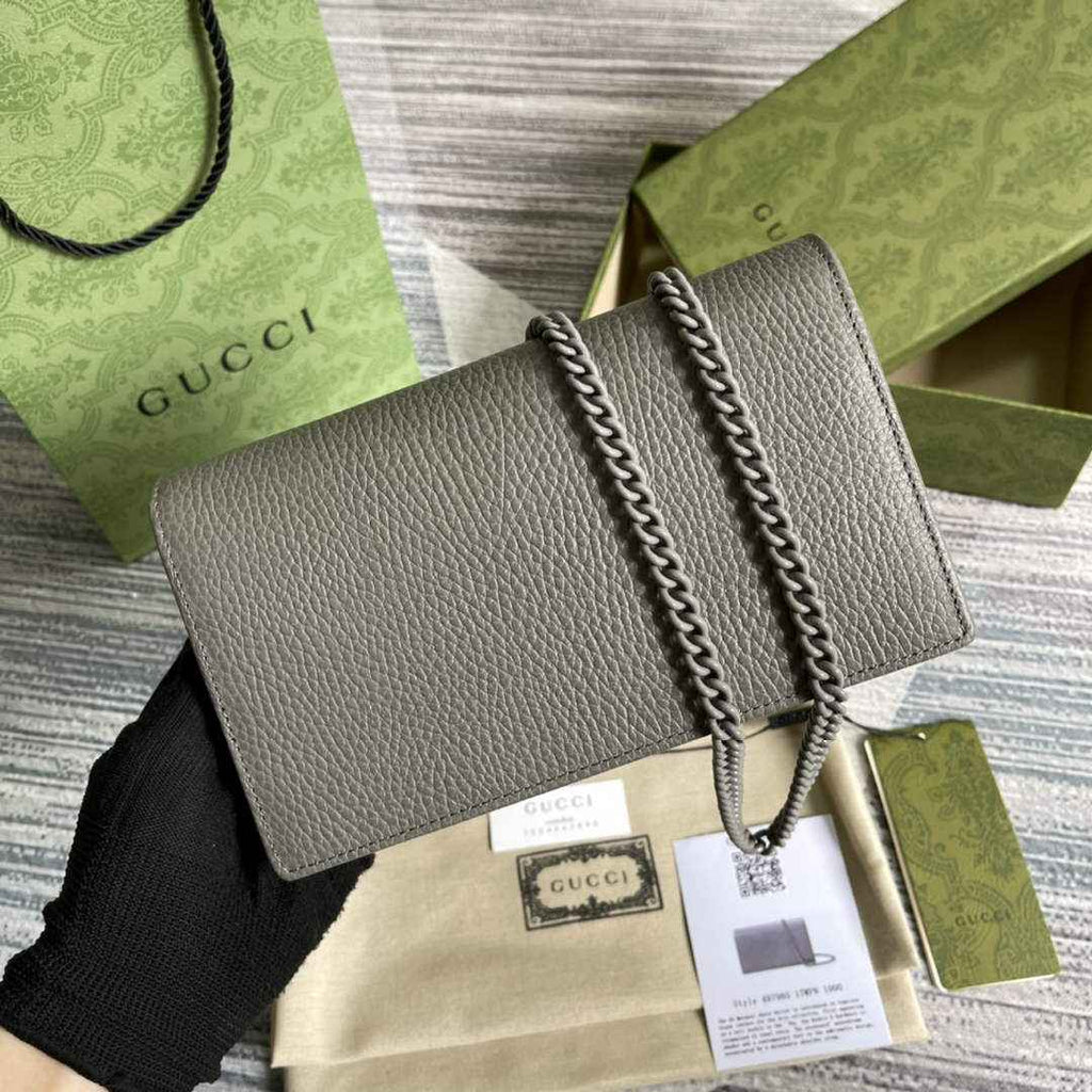 Gucci ‎497985 GG Marmont mini chain bag Gray leather