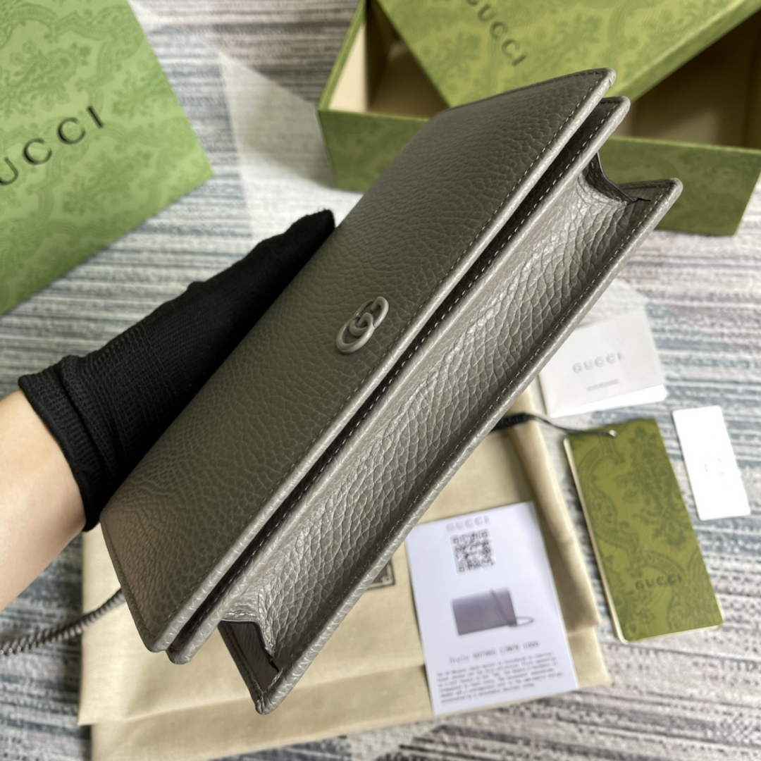 Gucci ‎497985 GG Marmont mini chain bag Gray leather
