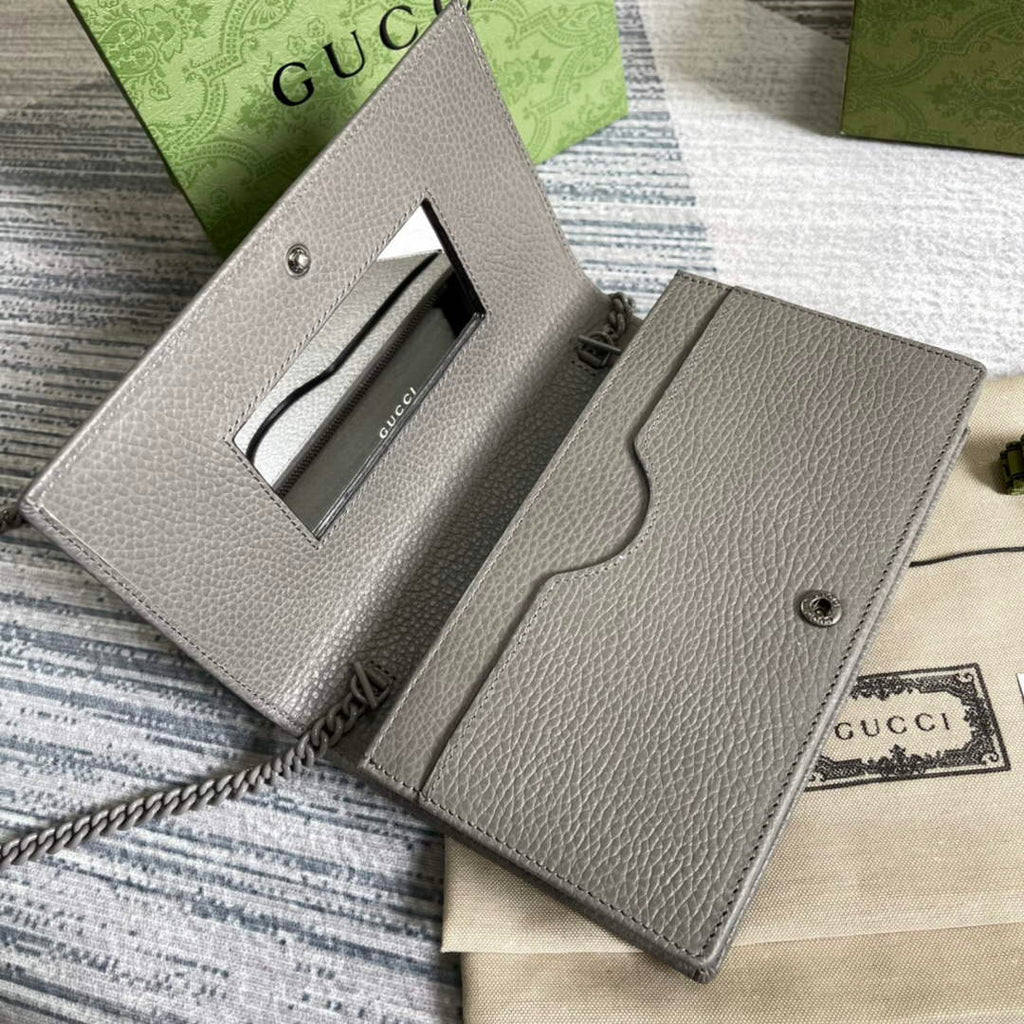 Gucci ‎497985 GG Marmont mini chain bag Gray leather