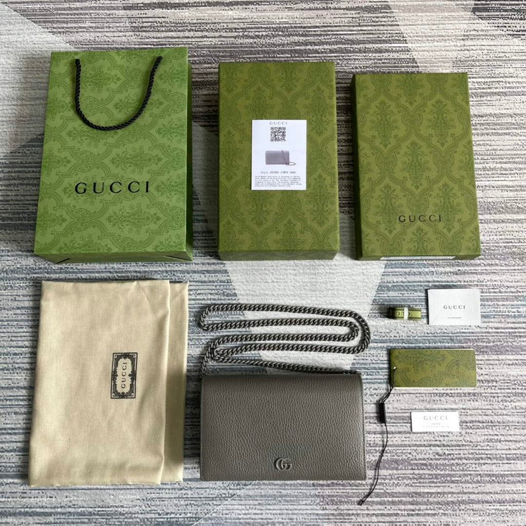 Gucci ‎497985 GG Marmont mini chain bag Gray leather