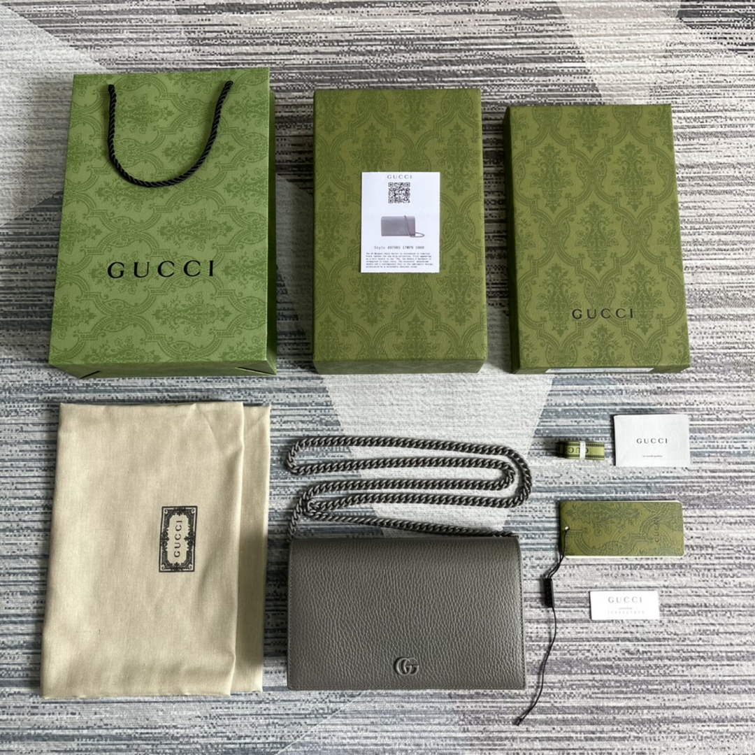 Gucci ‎497985 GG Marmont mini chain bag Gray leather
