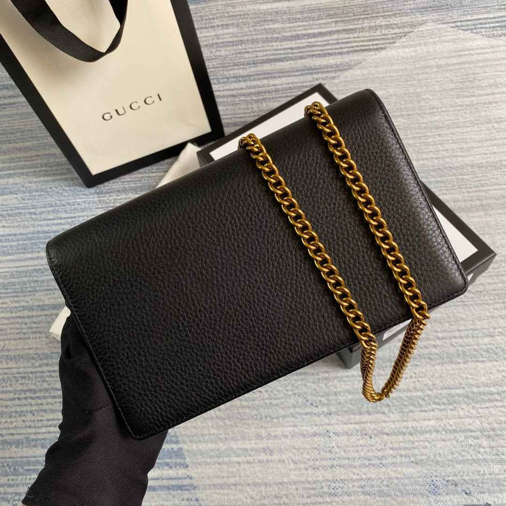 Gucci ‎497985 GG Marmont mini chain bag Black leather Gold