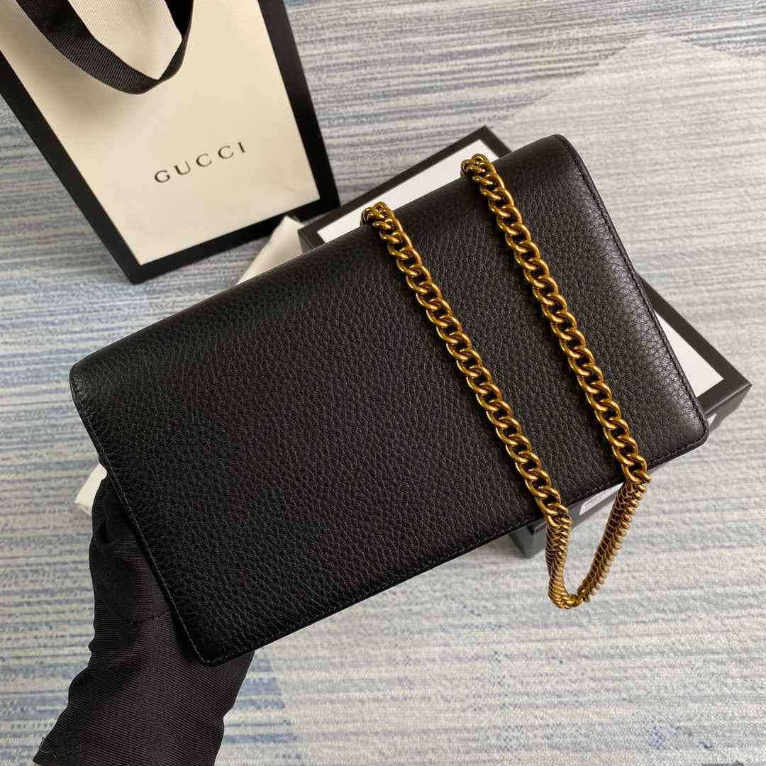Gucci ‎497985 GG Marmont mini chain bag Black leather Gold