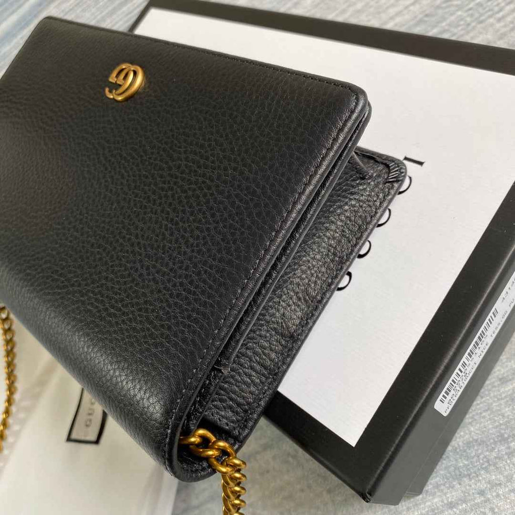 Gucci ‎497985 GG Marmont mini chain bag Black leather Gold