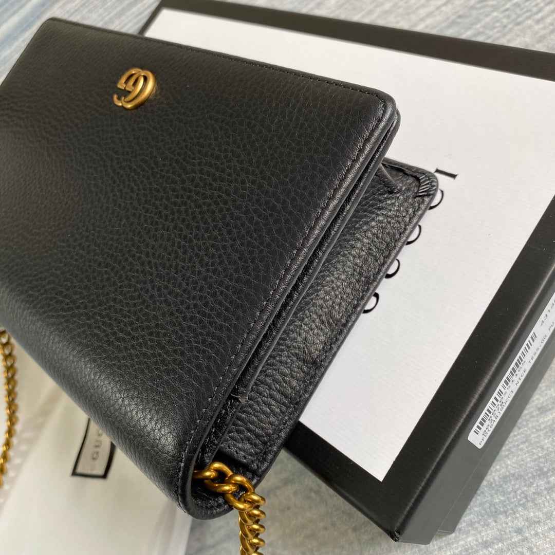 Gucci ‎497985 GG Marmont mini chain bag Black leather Gold