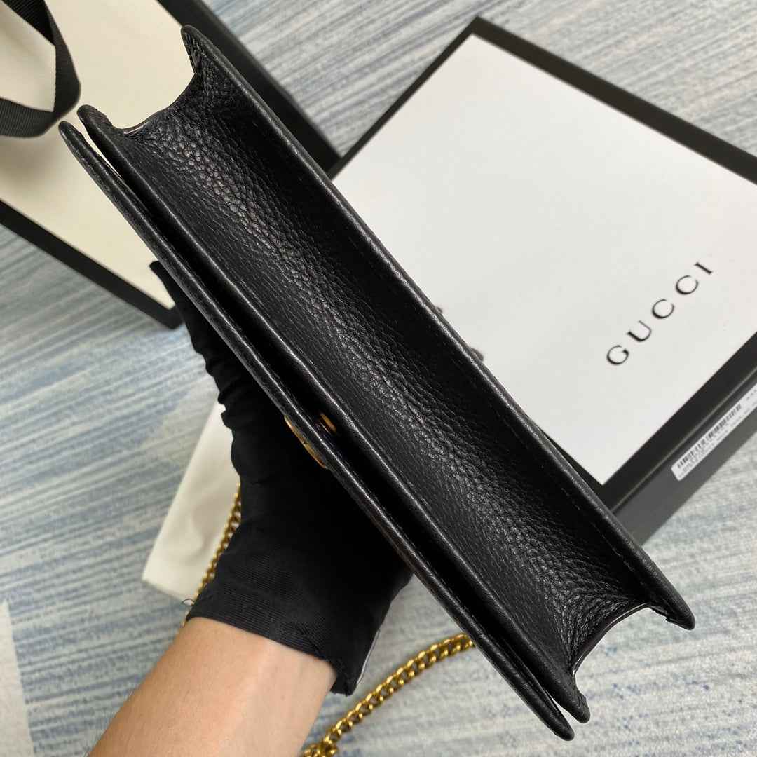Gucci ‎497985 GG Marmont mini chain bag Black leather Gold