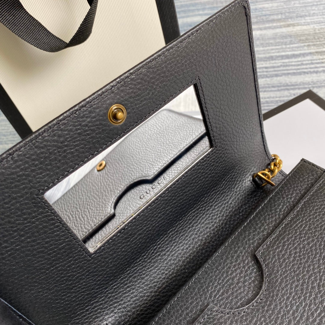 Gucci ‎497985 GG Marmont mini chain bag Black leather Gold