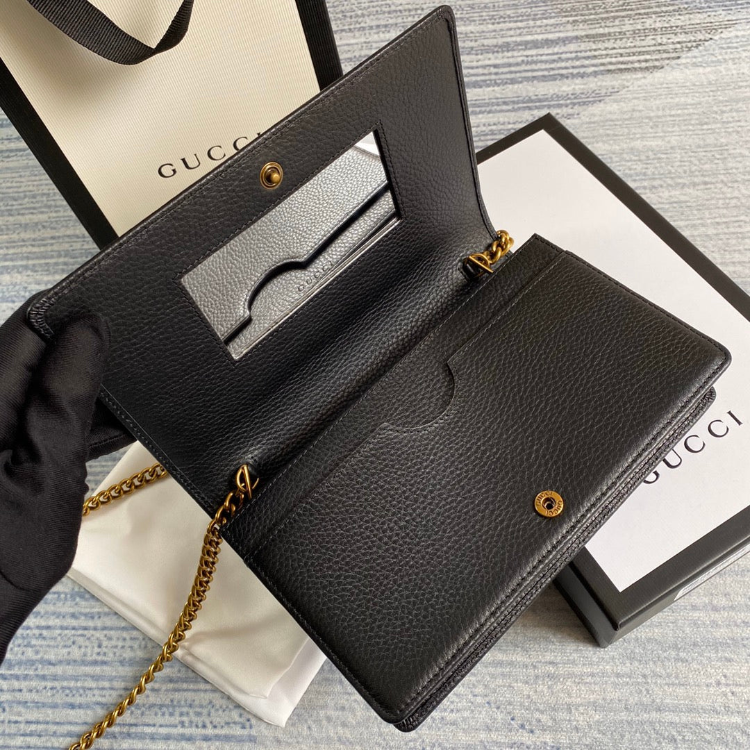 Gucci ‎497985 GG Marmont mini chain bag Black leather Gold