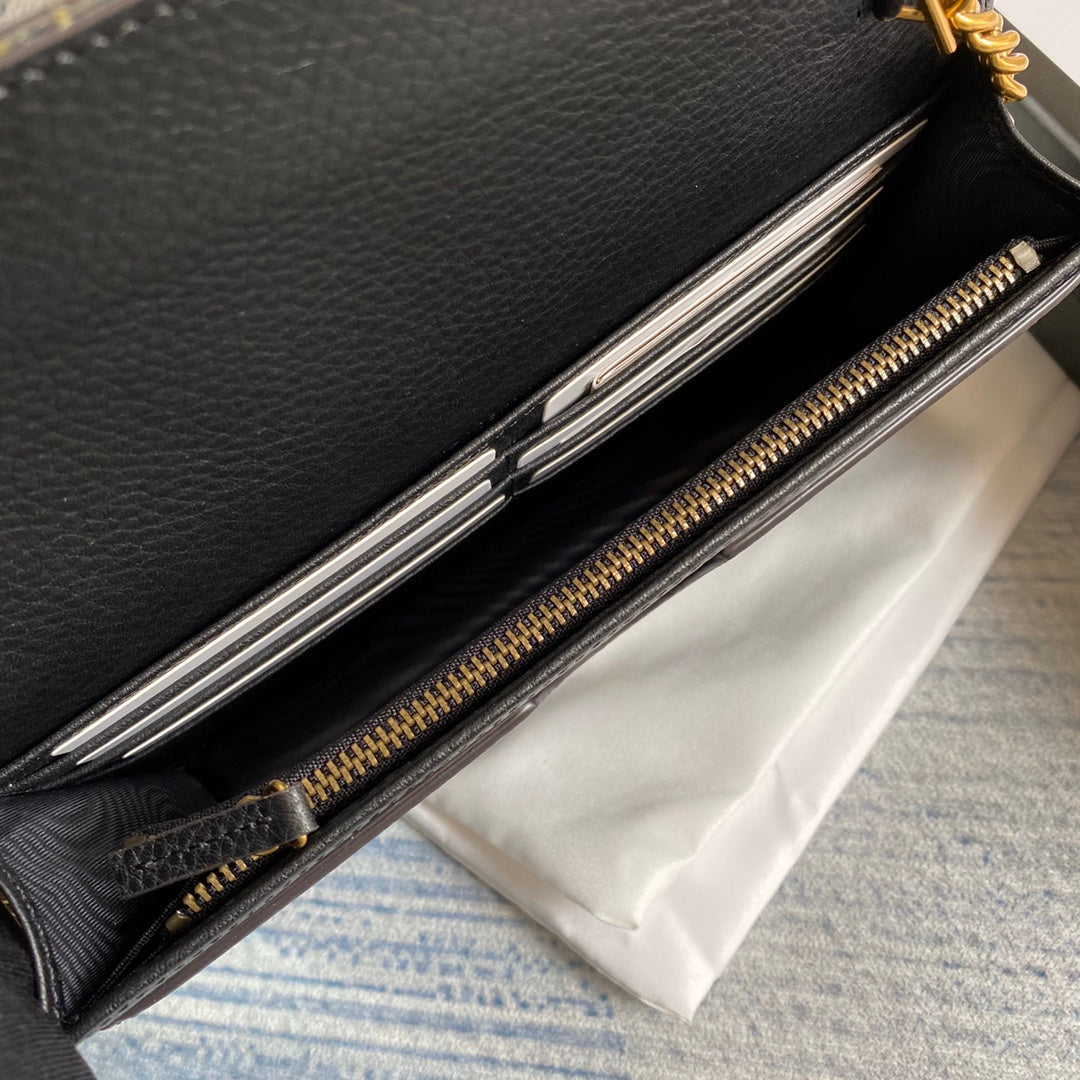 Gucci ‎497985 GG Marmont mini chain bag Black leather Gold