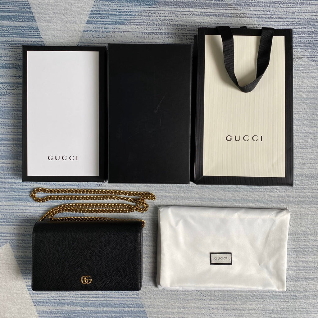 Gucci ‎497985 GG Marmont mini chain bag Black leather Gold