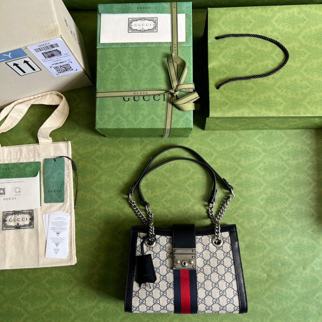 Gucci 498156 Padlock small GG shoulder bag Blue leather