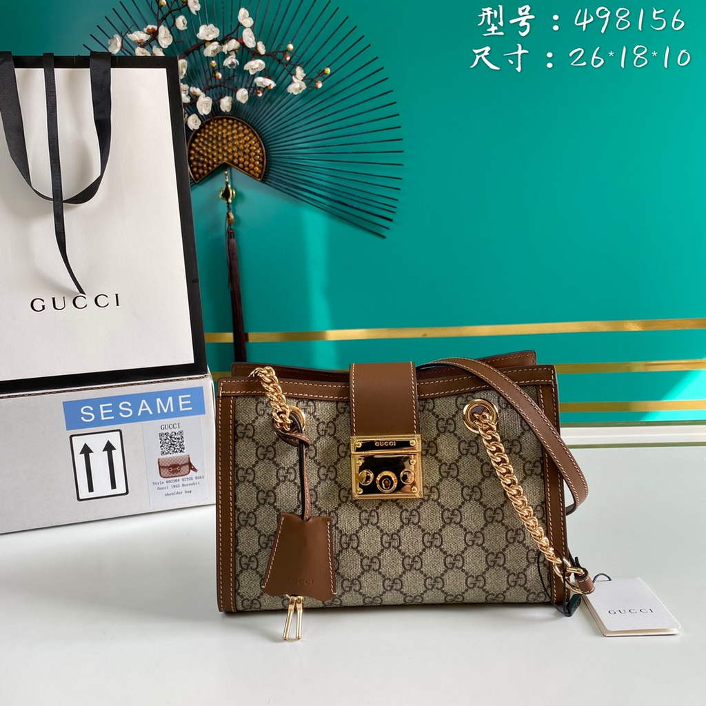 Gucci 498156 Padlock small GG shoulder bag Brown leather