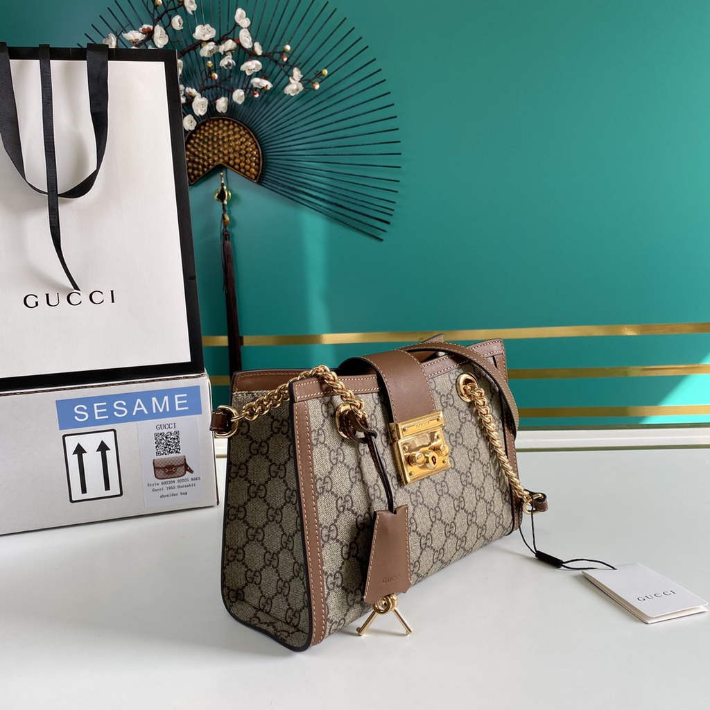 Gucci 498156 Padlock small GG shoulder bag Brown leather